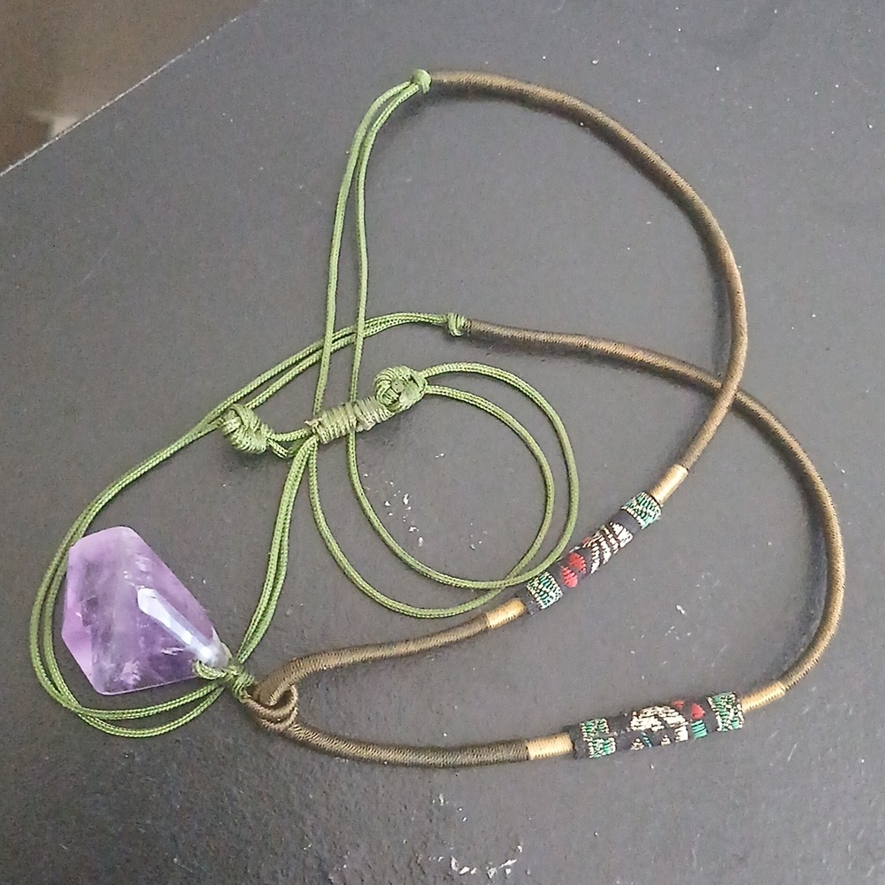 Amethyst On Cord Colorful Adjustable Beautiful Necklace